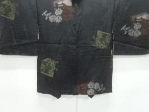 大正ロマン　紋錦紗漆色紙に菊梅模様織出し一ツ紋羽織